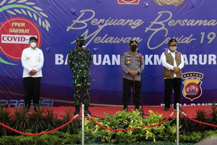 Gubernur Banten, Panglima TNI dan Kapolri Lepas Bantuan PPKM Darurat Serta Akselerasi Vaksinasi