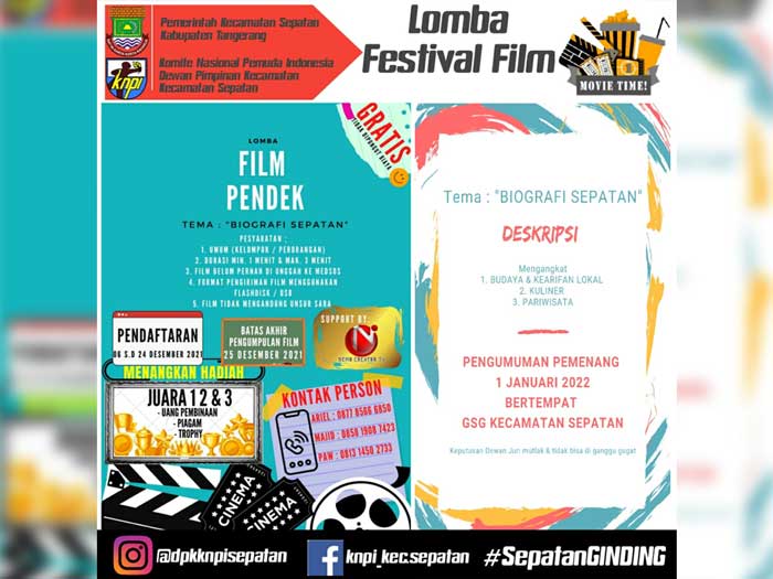 Gratis! Buruan Daftar, KNPI Sepatan Adakan Lomba Festival Film Pendek dengan Tema Biografi Sepatan