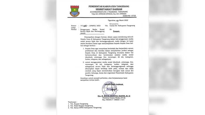 Kades Diminta Bijak dan Bertanggung Jawab dalam Bermedsos, Pemkab Tangerang Keluarkan Surat Instruksi