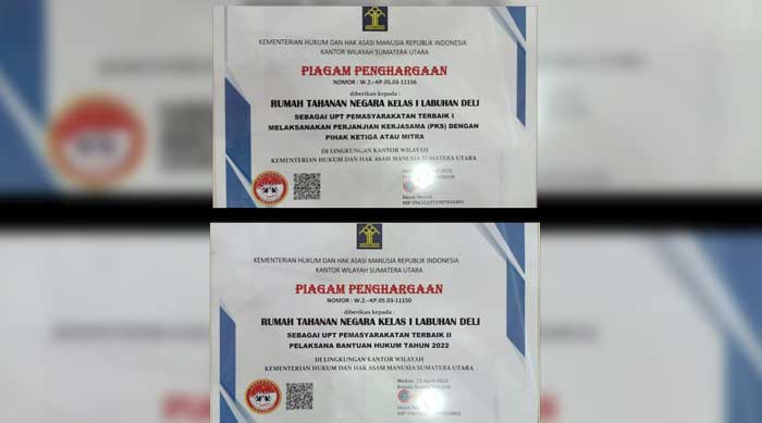 rutan kelas i labuhan deli raih 2 penghargaan
